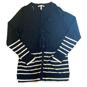 Victorias Secret Black & White Striped Cardigan Sweater L 100% Cotton